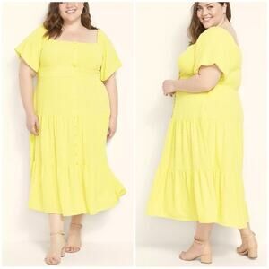 Lane Bryant Yellow Green Convertible Off-The-Shoulder Tiered Midi Dress 20